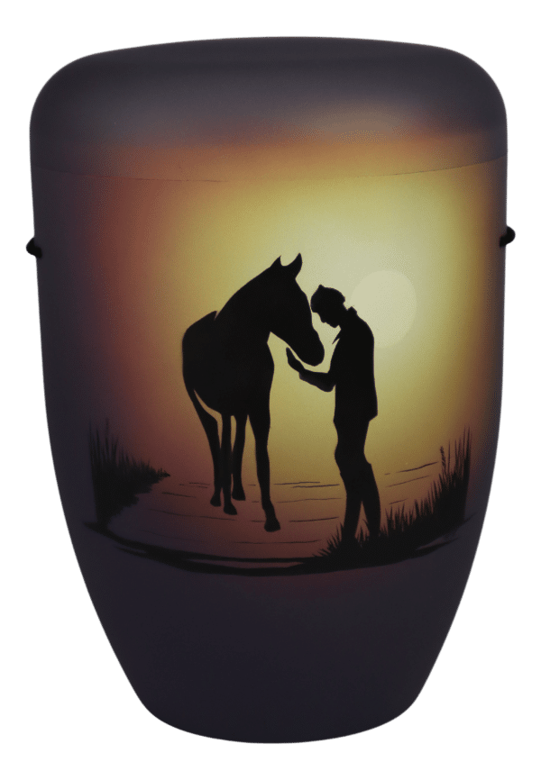 01 77 30 b Mann mit Pferd Sonnenuntergang