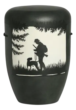 Jäger mit Hund, Scherenschnitt, Hintergrund: elfenbein