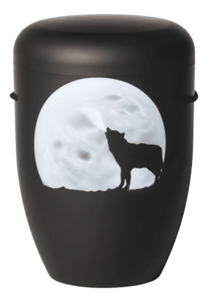 Silhouette, Wolf vor Mond